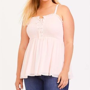 torrid Pink Chiffon Tank Lace Up Front Top Size 2